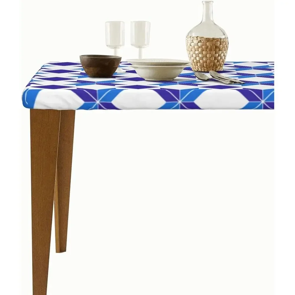 Tablecloth with Elastic Edge Geometric Pattern Rectangle Waterproof, Cover, 5 FT